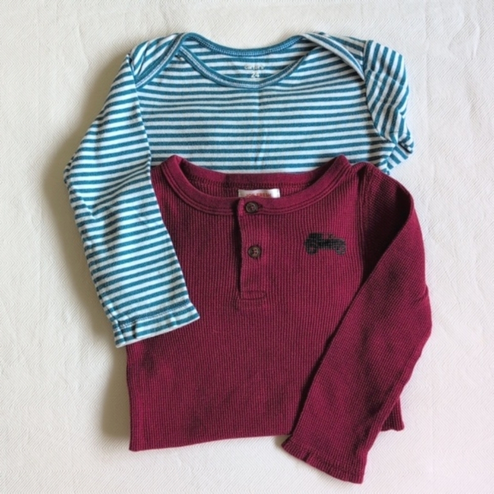 carter's & joe fresh 2-pack cotton long sleeve bodysuit diaper shirt bundle 24m